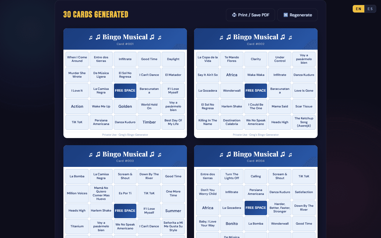 Greg's Bingo Generator preview